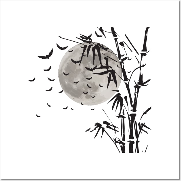 Scary Halloween With Spooky Vampire And Moon In Bamboo Tree Wall Art by mrsmitful01